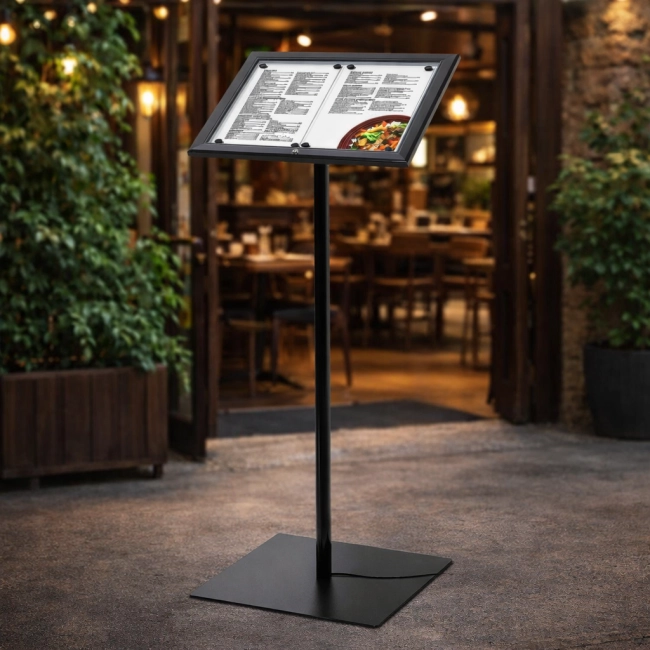 Stojak na menu LED 2x A4 zamykany czarny - zewnętrzny stojak reklamowy